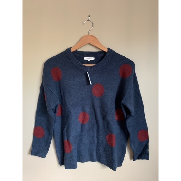 NWT MADEWELL Navy & Burgundy Dot Pullover Sweater - Picture 1 of 1
